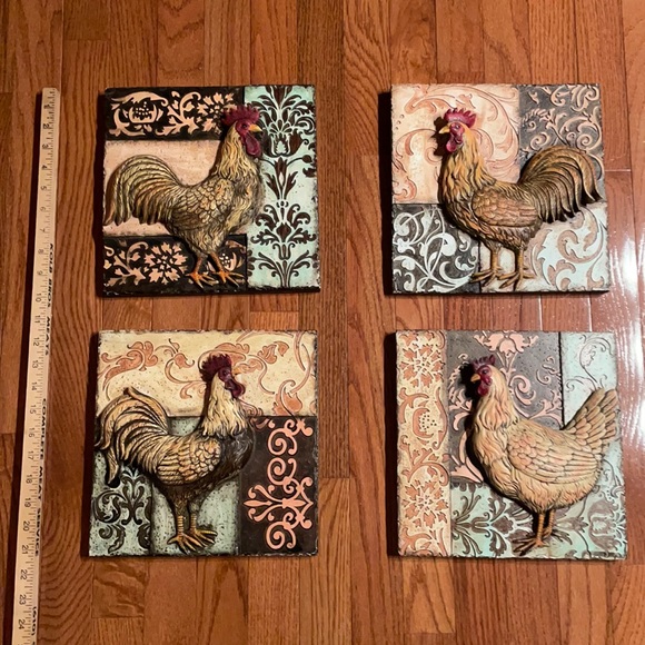 Wall Decor 4 Resin Rooster Plaques Poshmark